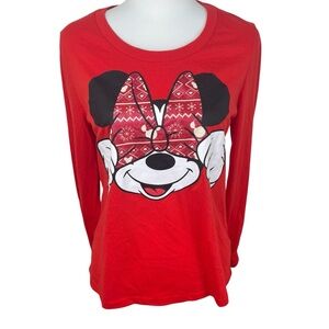 NWT Disney Minnie Mouse Red Christmas Holiday Glittery Bow Shirt Top Women’s Med